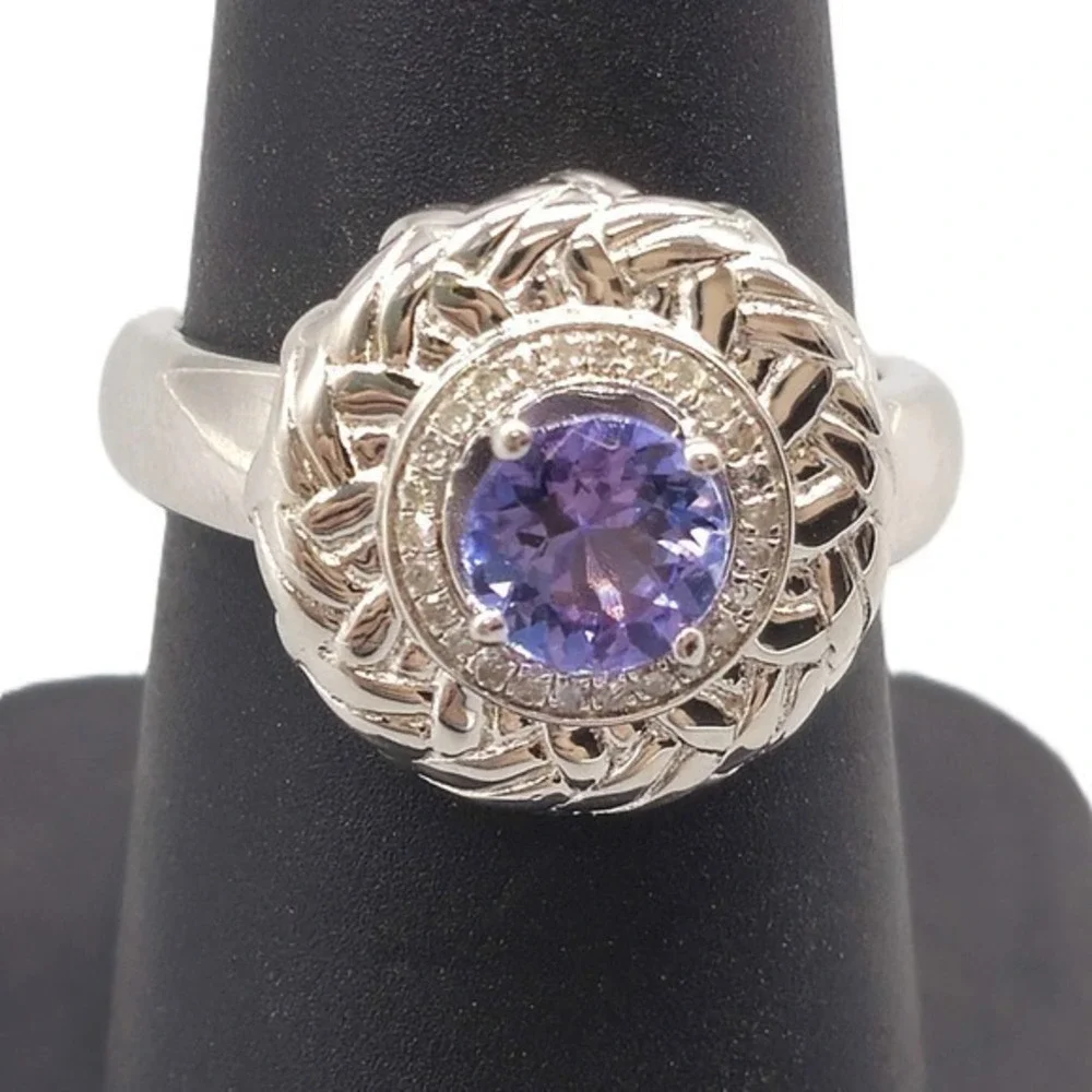 .925 SILVER DIAMOND & TANZANITE FANCY RING SIZE 7 5G	(GNH022601)